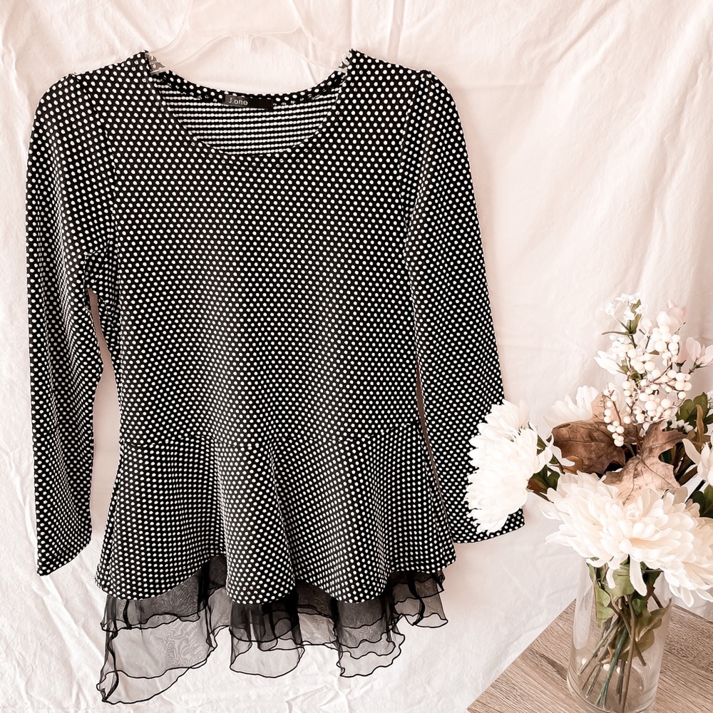 Black and White Polka Dot Blouse size Large